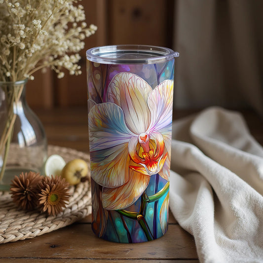 Orchid Flower Print Tumbler Colorful Floral Design