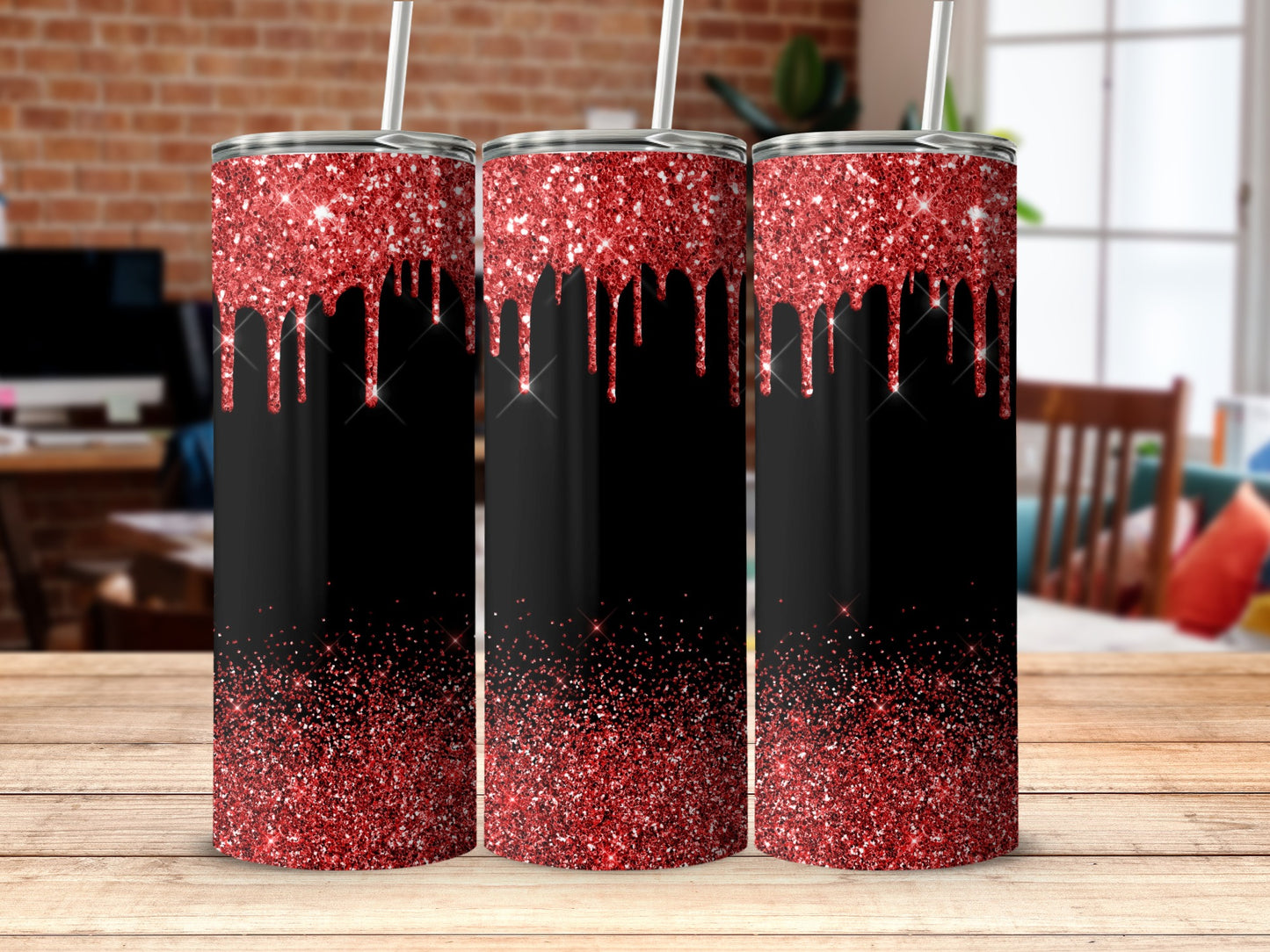 Glitter Drip Tumbler with Sparkling Red and Black Design