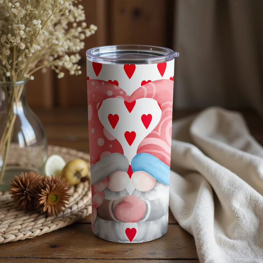 Heart Patterned Tumbler with Gnome Design