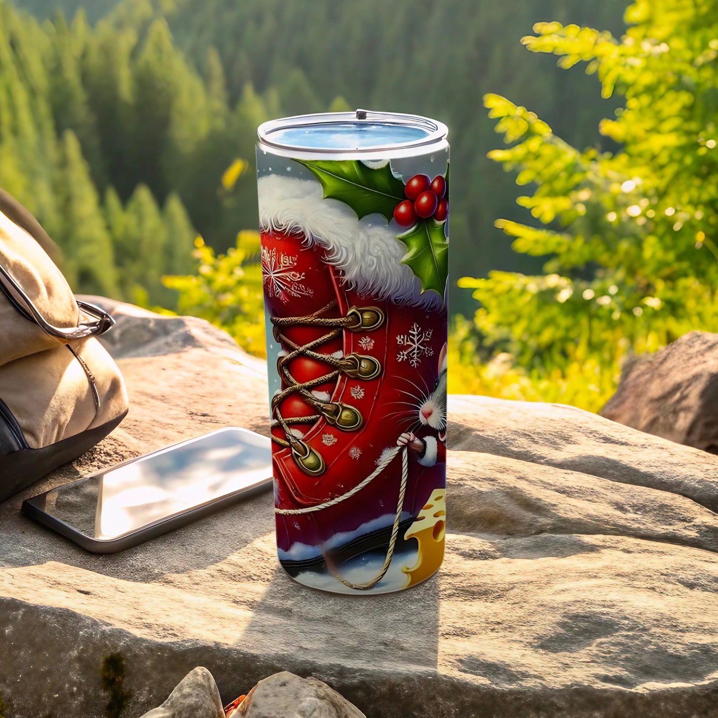 Santa Boot with Holly and Mouse Tumbler Gift Ideas