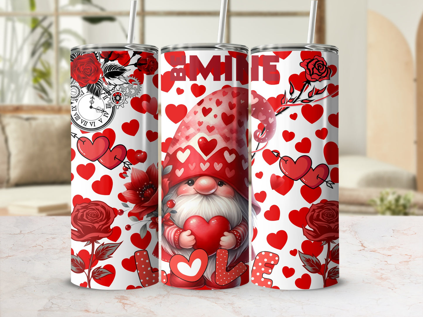 Valentines Day Themed Gnome Love Travel Tumbler