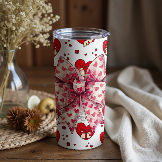 Valentine Hearts and Pink Bow Design Tumbler