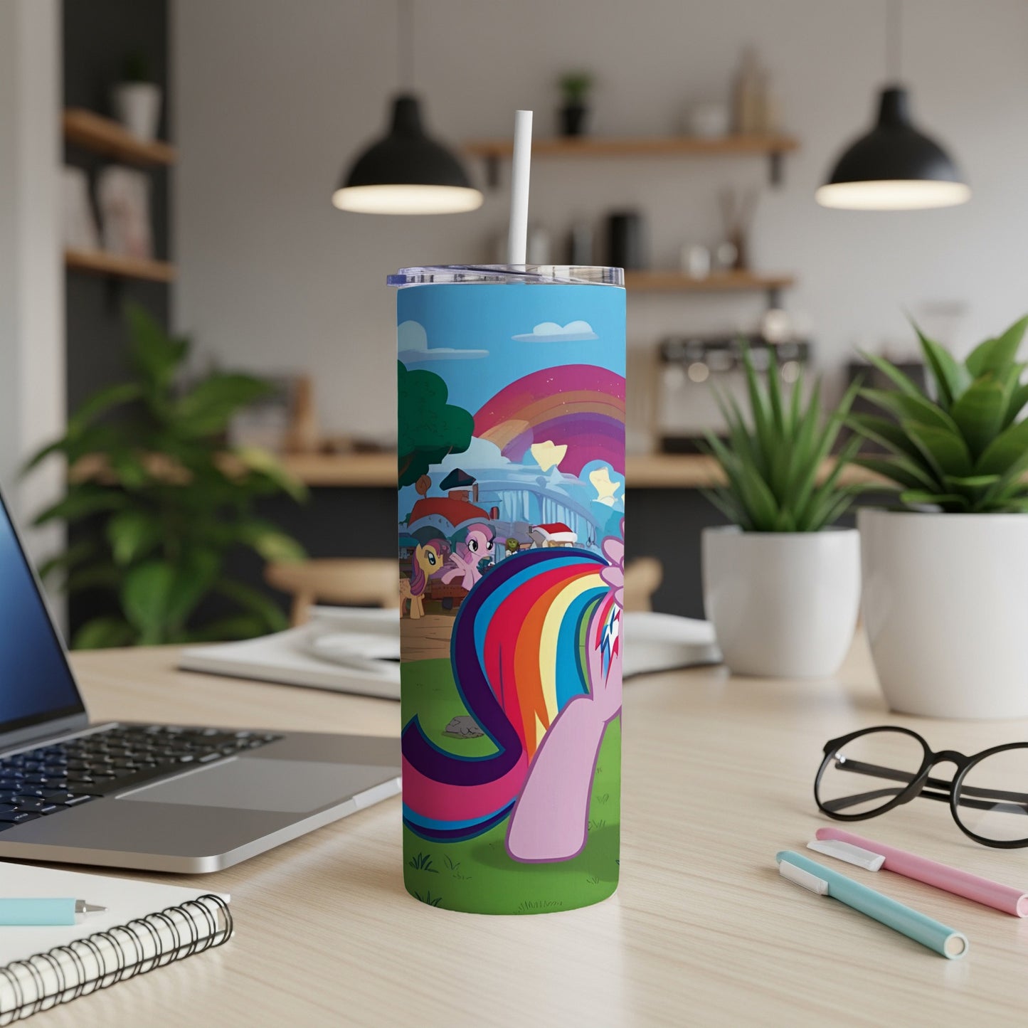 Tumbler featuring Rainbow Dash and other My Little Pony characters with a rainbow.