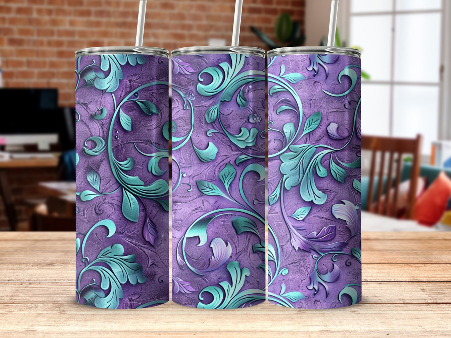 Vibrant Floral Design on Purple Backdrop Tumbler