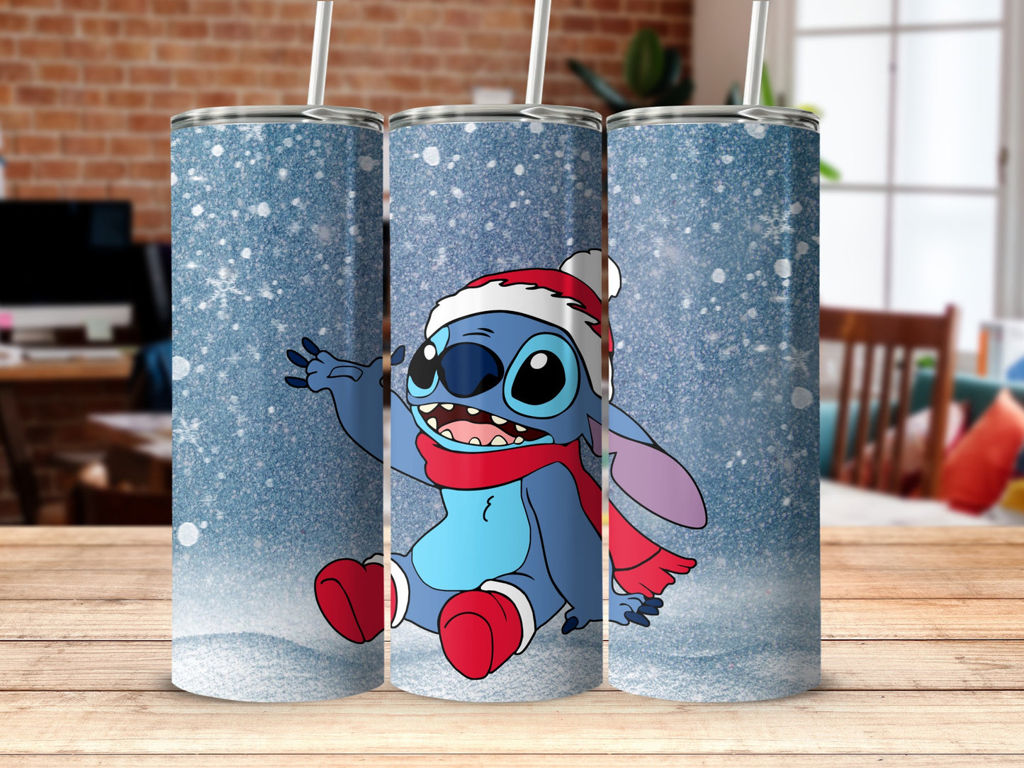 Cute Blue Alien with Santa Hat Design Tumbler