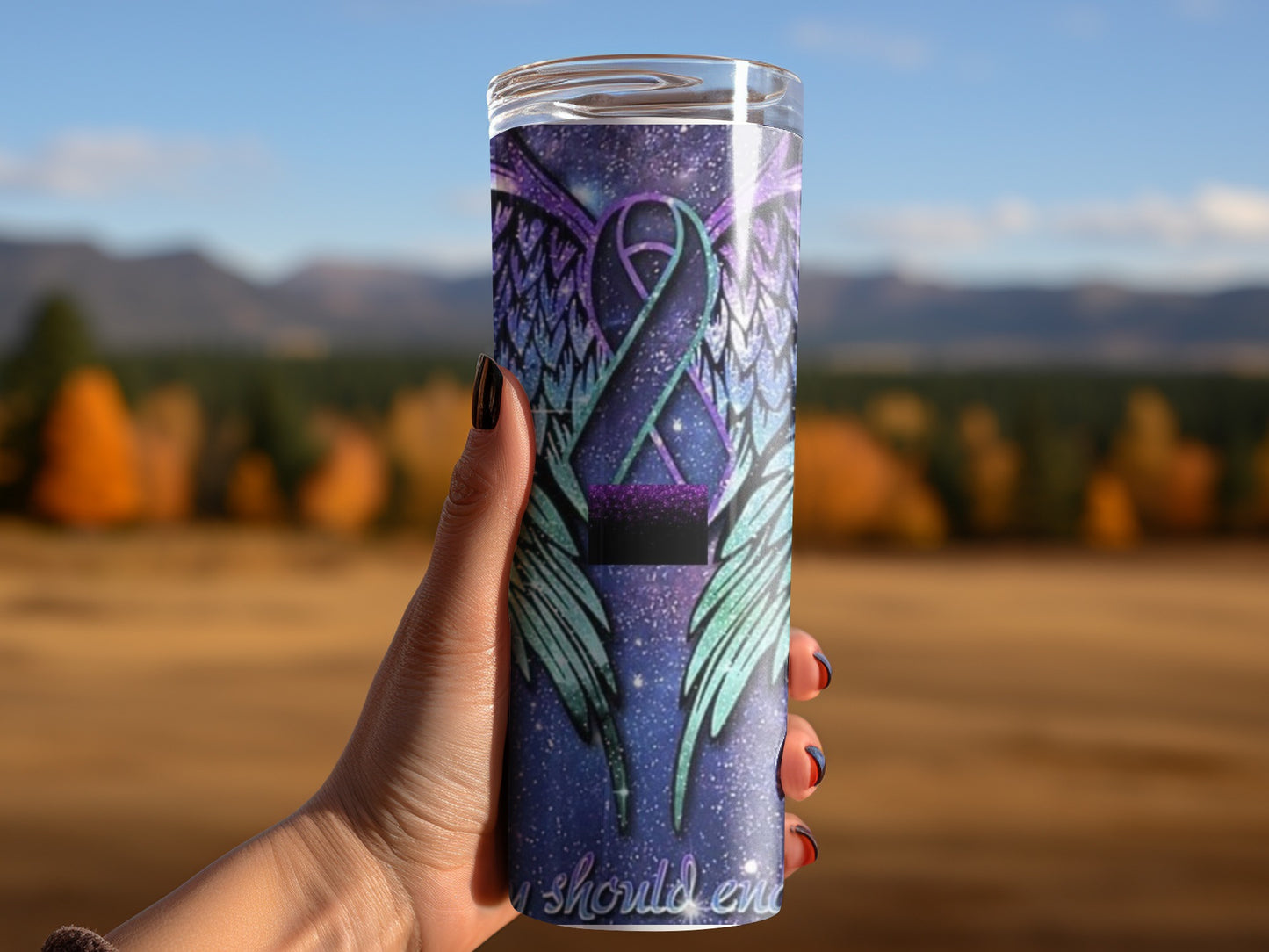 Purple Ribbon Angel Wings Design Tumbler for Awareness