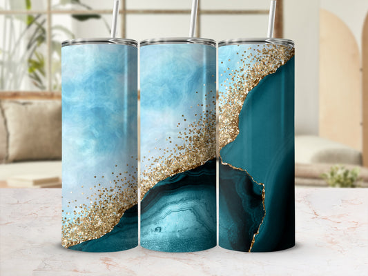 Elegant Shimmering Blue Gold Abstract Design Tumbler