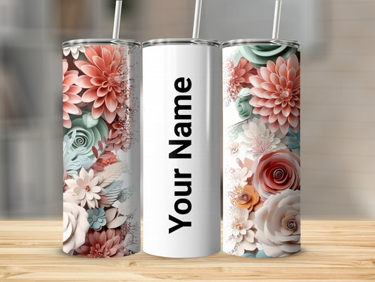 Personalized Floral Tumbler with Your Name Text