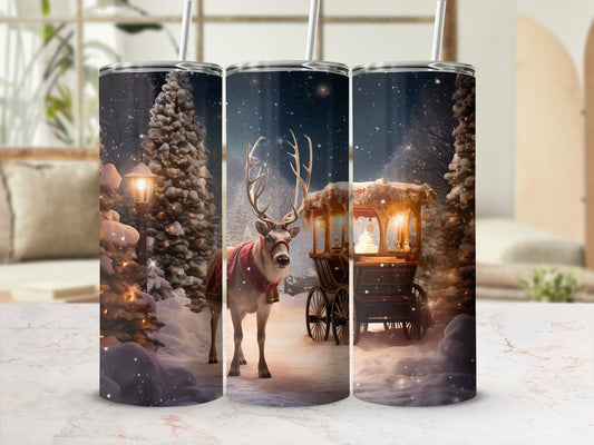 Festive Reindeer Winter Scene Tumbler Holiday Travel Cup