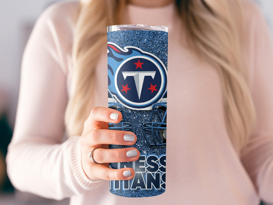 Tennessee Titans Football Helmets and Logo on Sparkle Tumblers