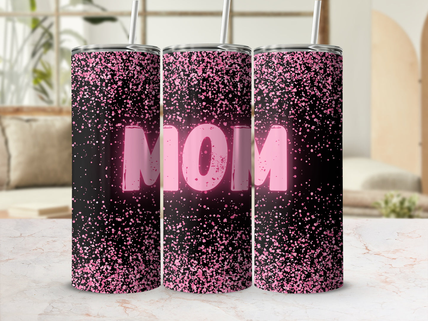 Pink Confetti MOM Tumbler for Personalized Gifts