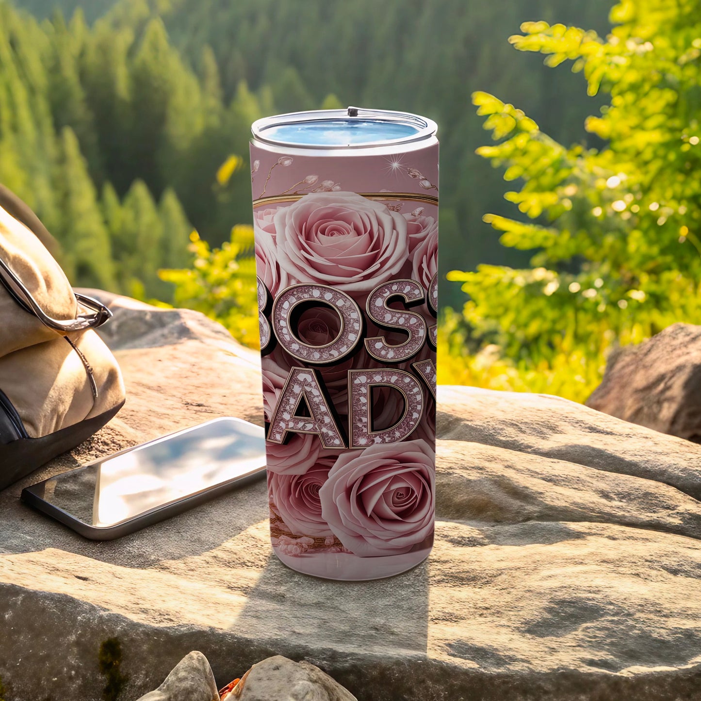 Boss Lady Insulated Tumbler with Rose Design Flask