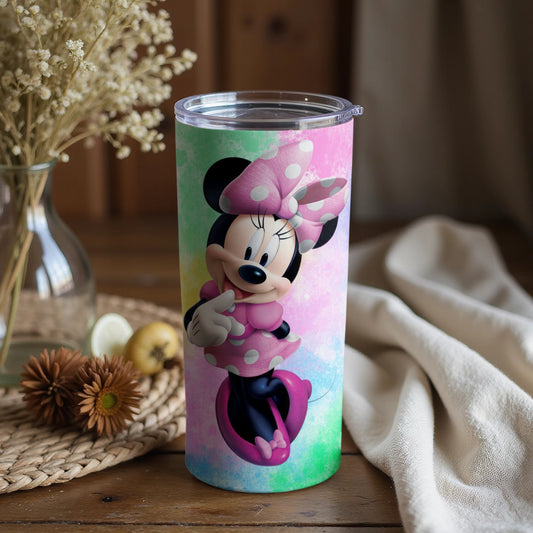 Minnie Mouse themed gradient tumbler with bow design