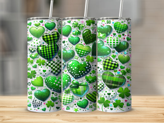 Green Hearts Plaid Polka Dot Glitter Shamrocks Tumbler product type