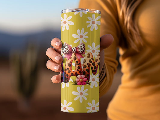 Floral Leopard Print Tumbler with Daisy Pattern Design
