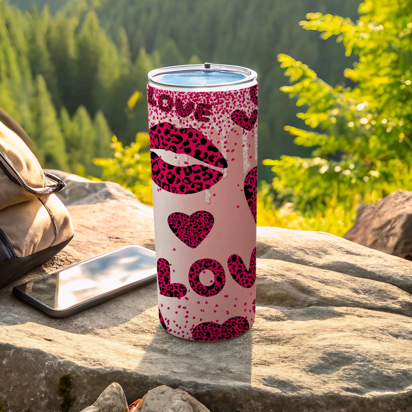 Love and Leopard Print Design Tumbler for Outdoors