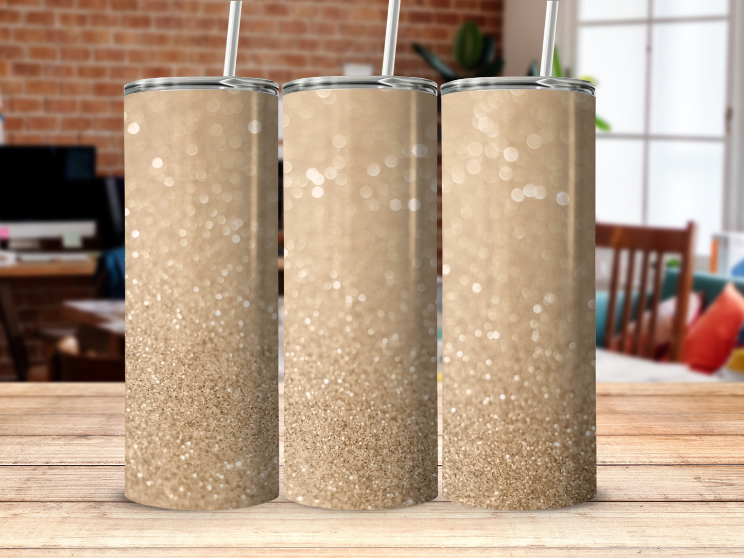 Sparkling Beige Glitter Effect Tumbler Cup Design