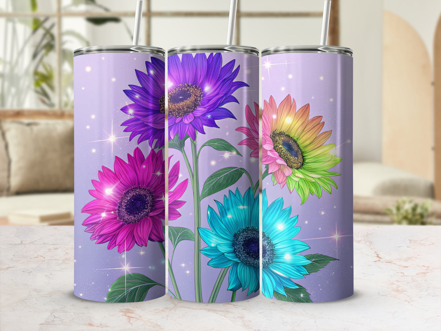 Colorful Sunflower Design Insulated Tumbler Cup
