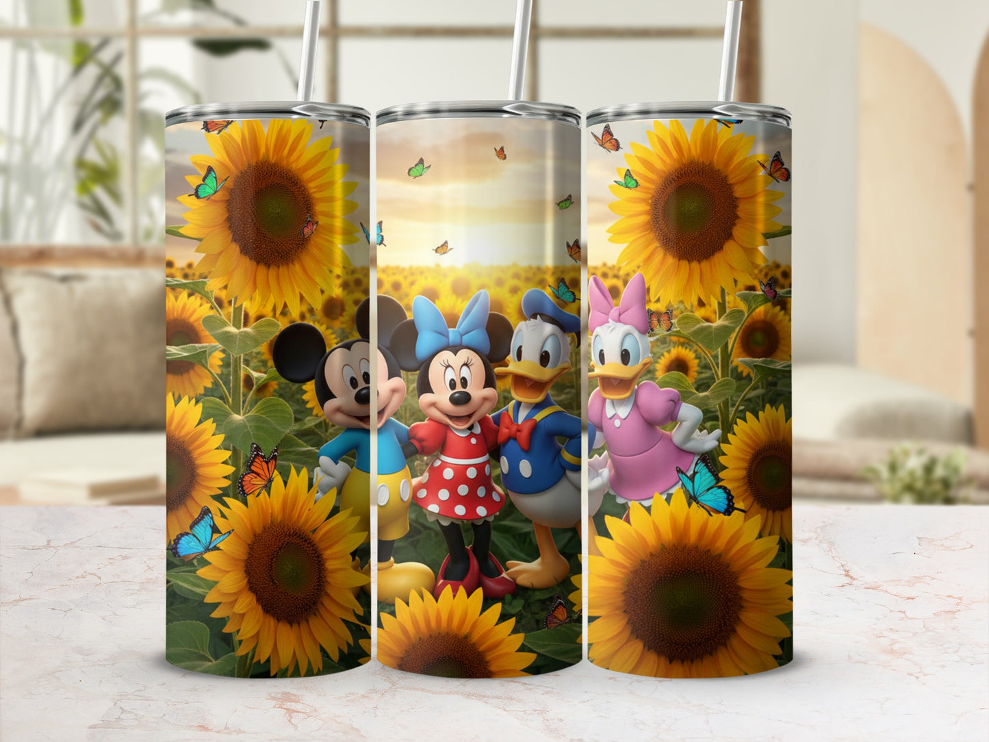 Colorful Sunflower Cartoon Characters Drinkware