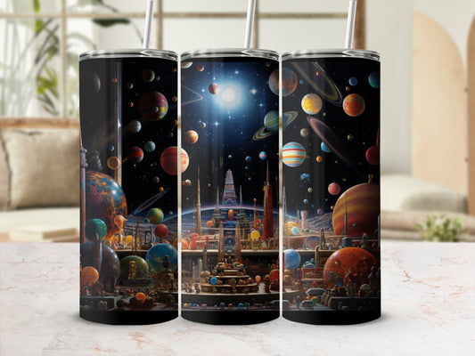 Vibrant Solar System Artwork Travel Tumbler