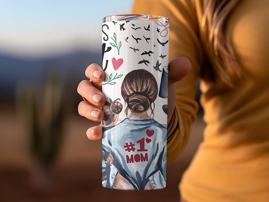 Personalized #1 Heart Mom Mom and Child Design Flask