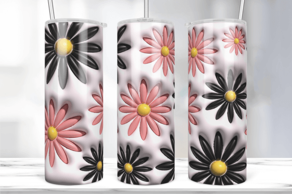 3D Inflated Daisy Brown and Pink Flower tumbler