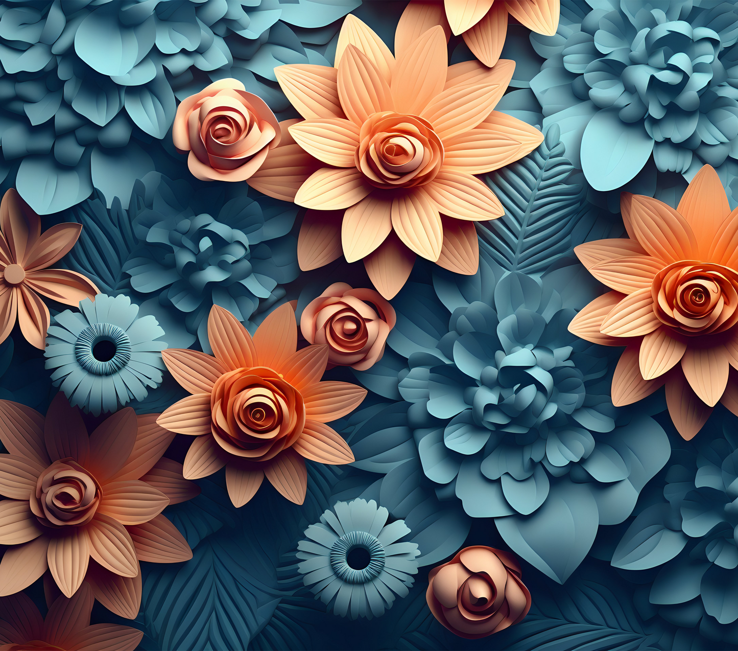 3D Teal and Peach Paper flower tumbler