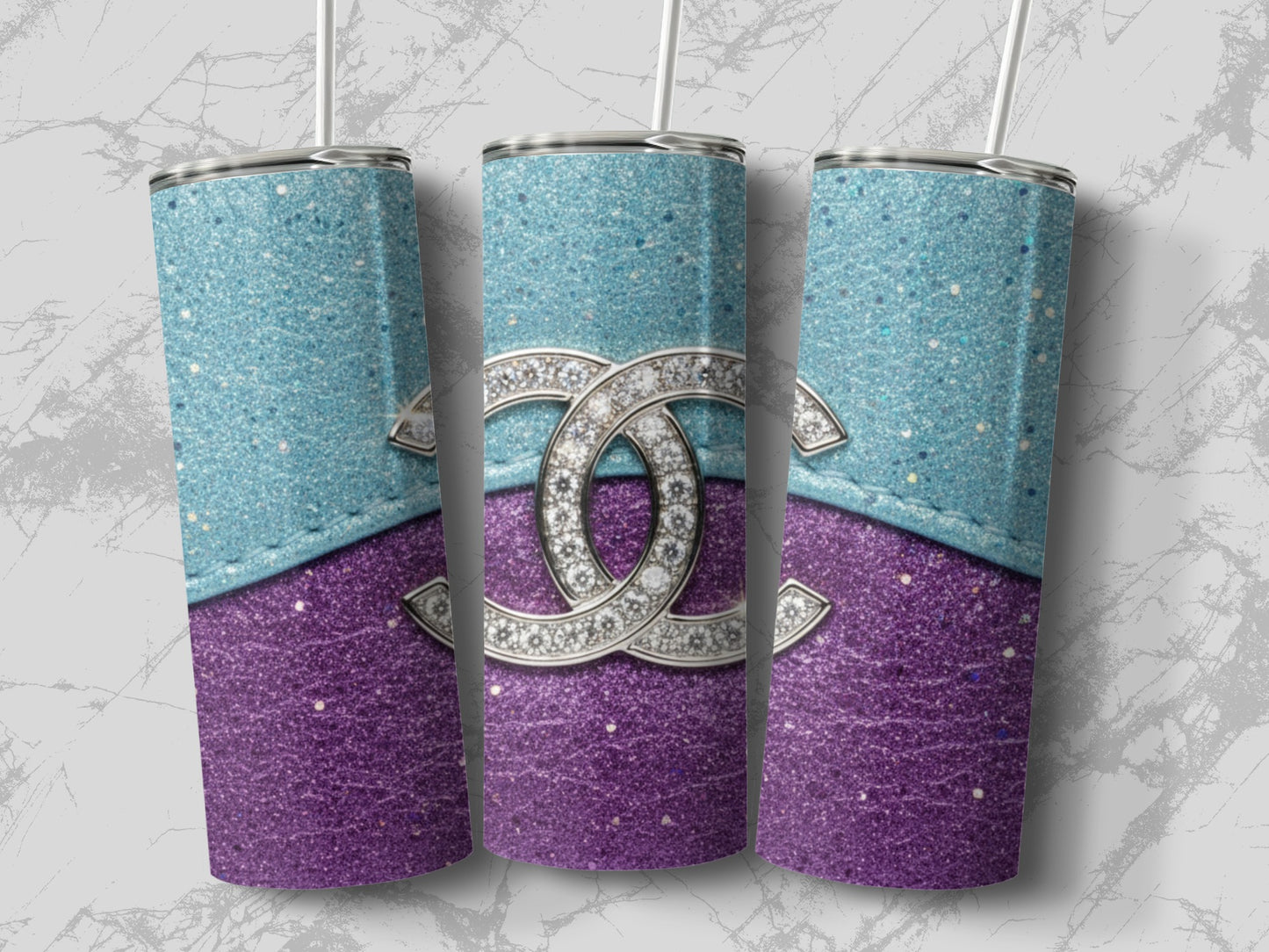 Sparkling Blue and Purple Glitter Tumblers
