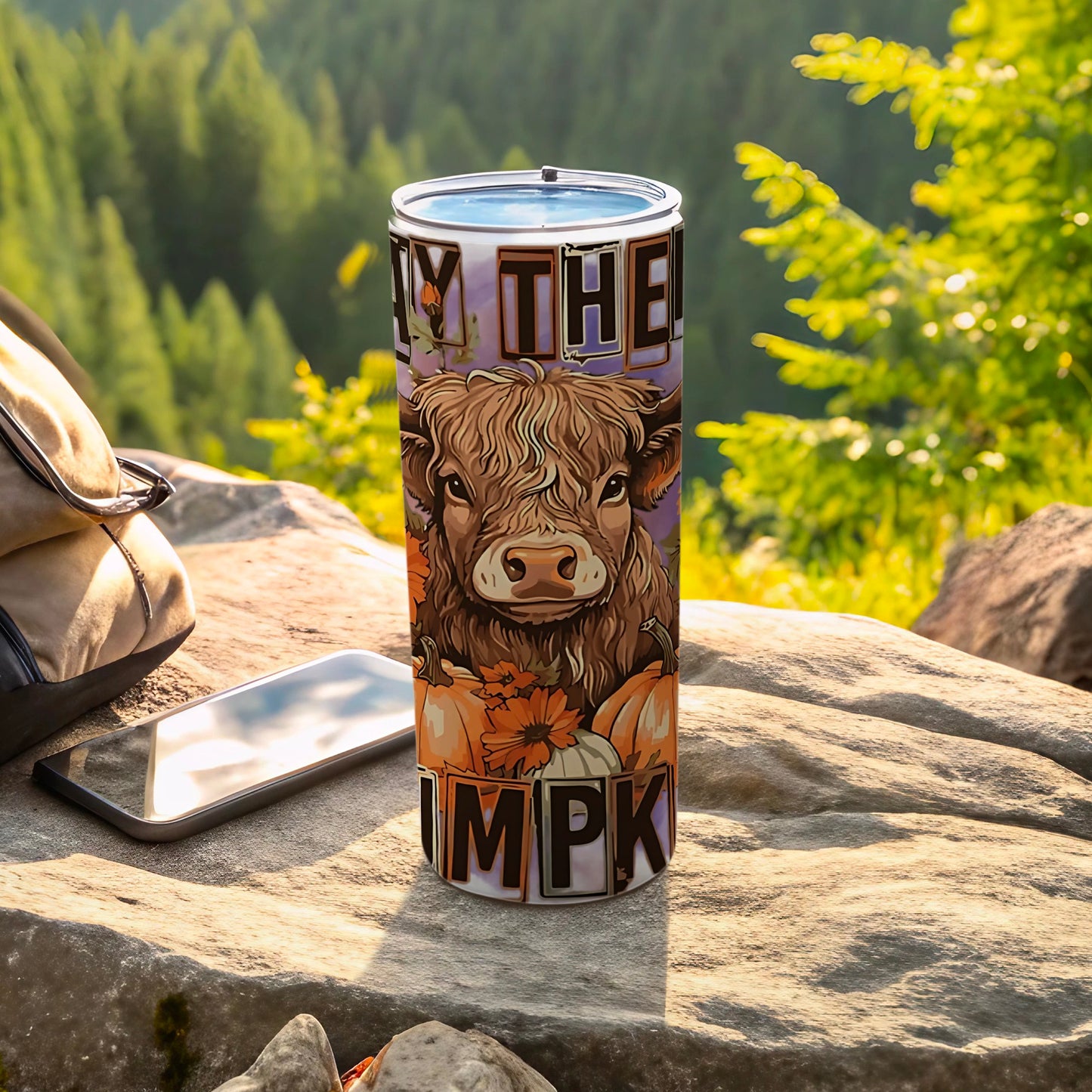 Highland Cow and Pumpkin Design Tumbler Cup