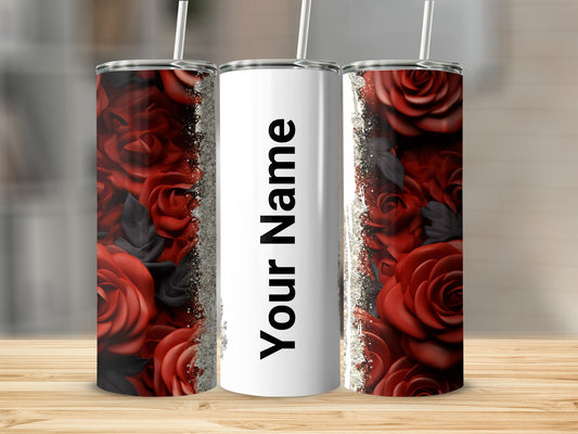 Personalized Red Roses and Glitter Tumbler