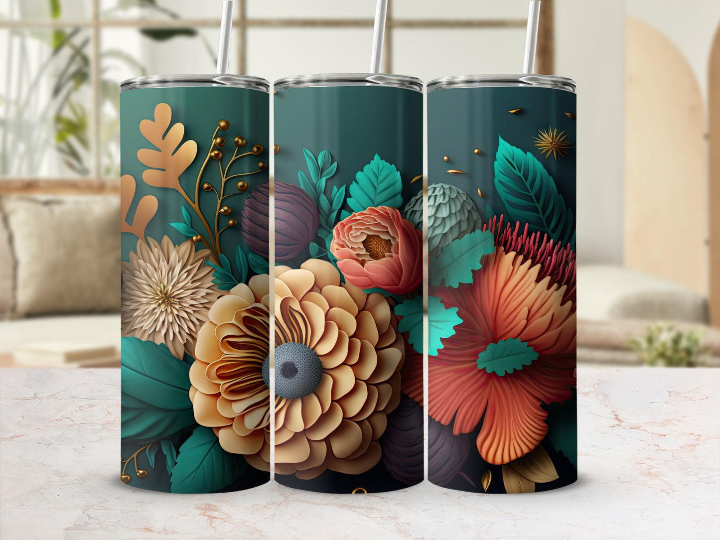 Vibrant Floral Design Insulated Tumbler 20oz