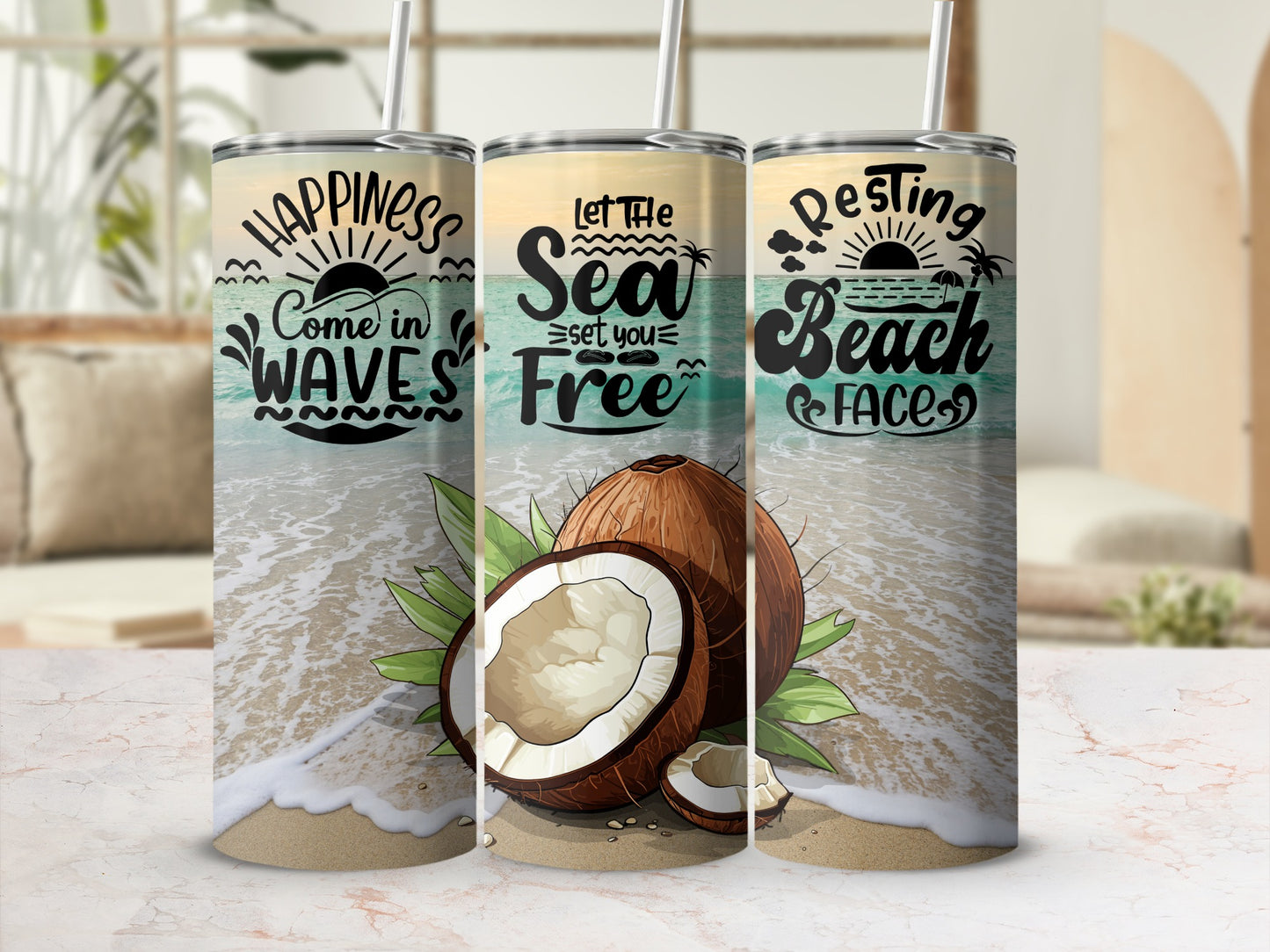 Happiness Come in Waves Let the Sea Set You Free Resting Beach Face