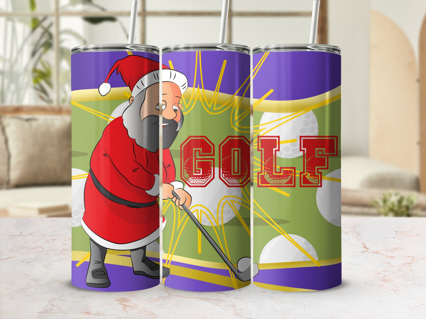Santa Playing Golf Festive Holiday Themed Drinkware
