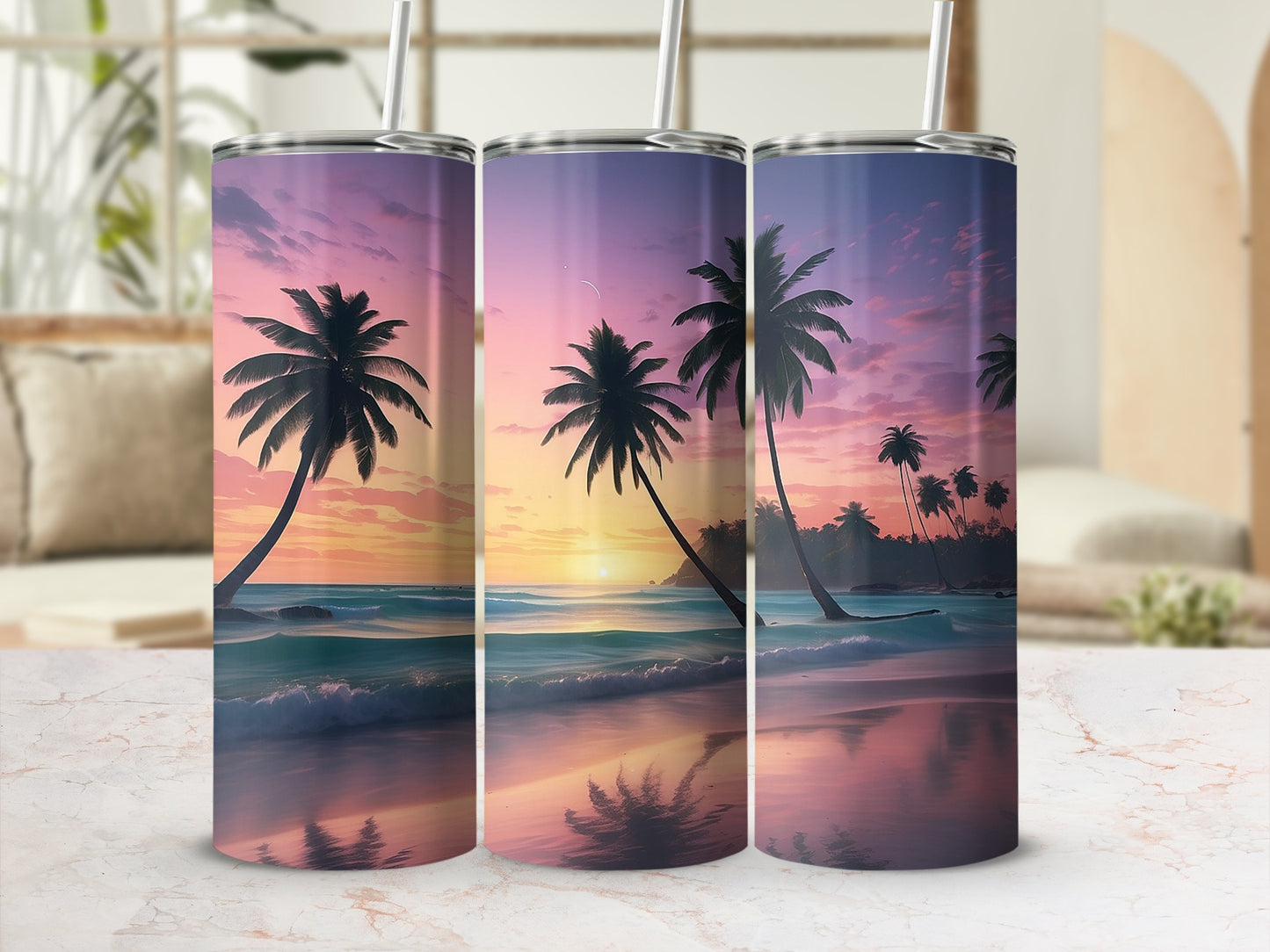 Tropical Paradise Sunset on the Beach Tumbler