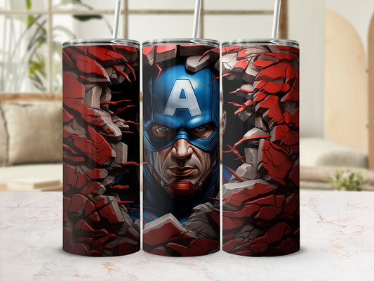 Captain America Tumbler with Brick Wall Design