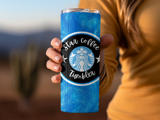 Star Coffee Tumbler Blue Sparkle Design