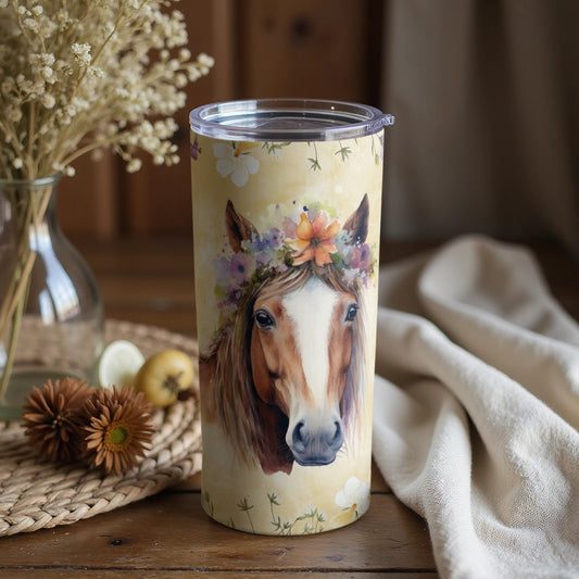 Floral Adorned Horse Art Insulated Tumbler