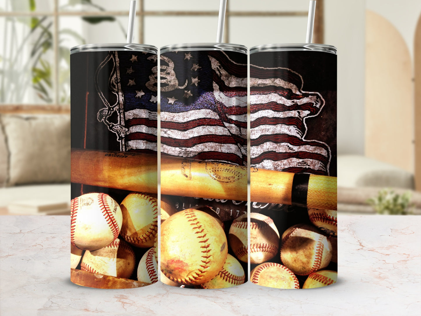 Patriotic Baseball Tumbler with USA Flag Design