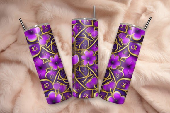 3D Purple and Gold Flower tumbler