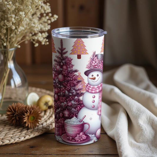 Festive Snowman and Christmas Tree Insulated Tumbler