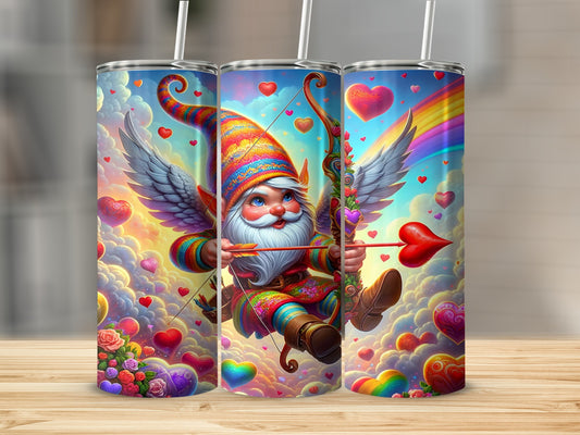 Colorful Cupid Gnome Design with Hearts Tumbler Cup