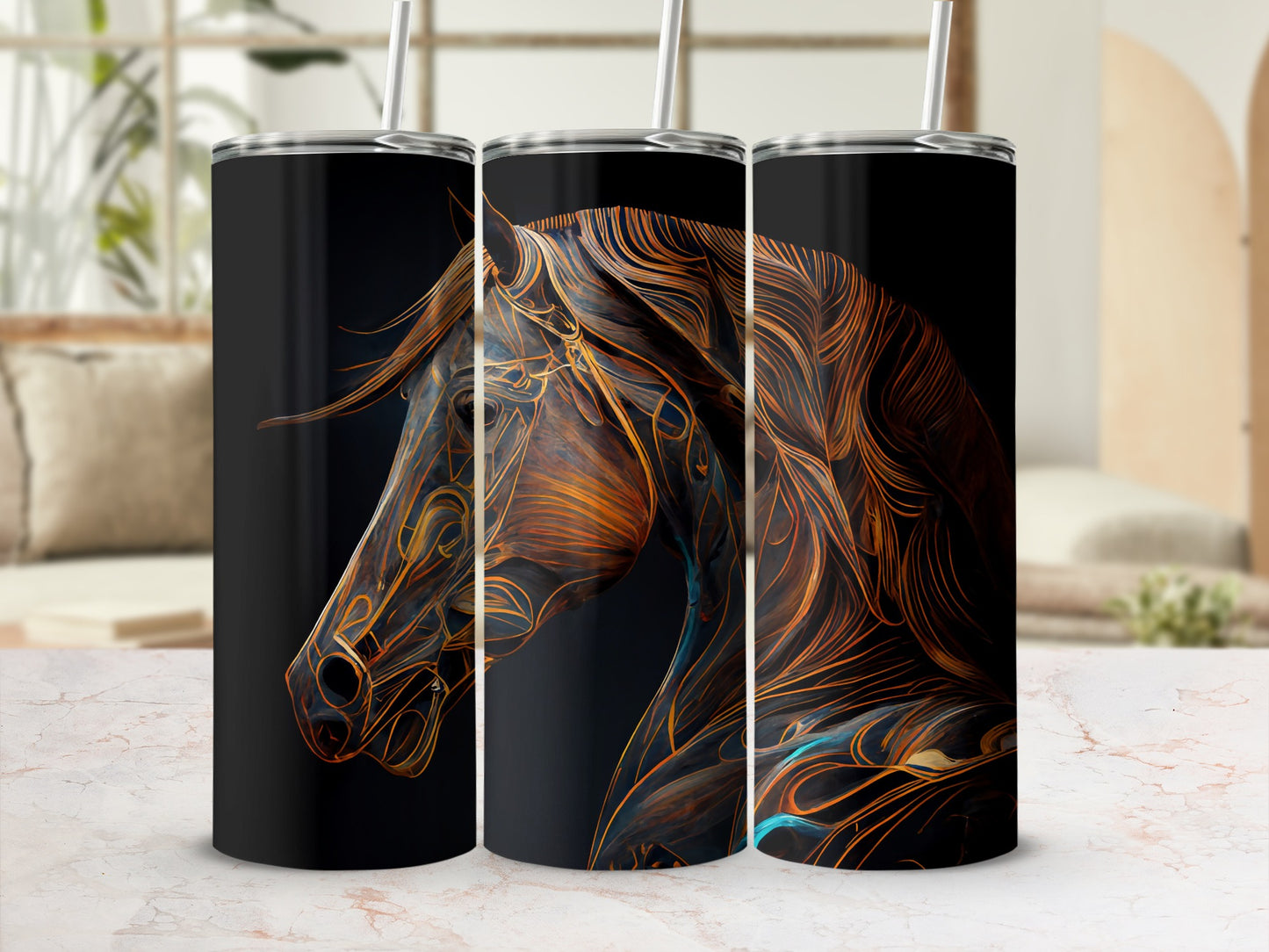 Abstract Horse Design Insulated Tumbler Cup
