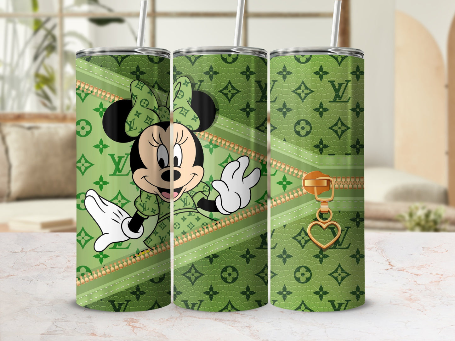 Cute Minnie Character Green Pattern Tumbler
