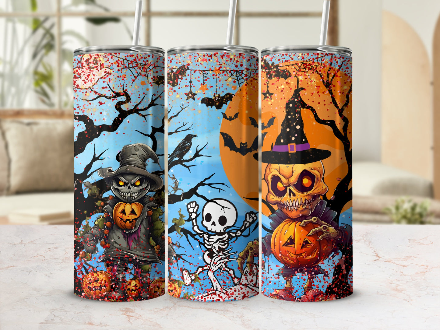 Spooky Halloween Themed Tumblers with Skeletons