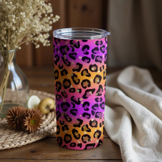 Vibrant Leopard Print Tumbler with Glitter Accents