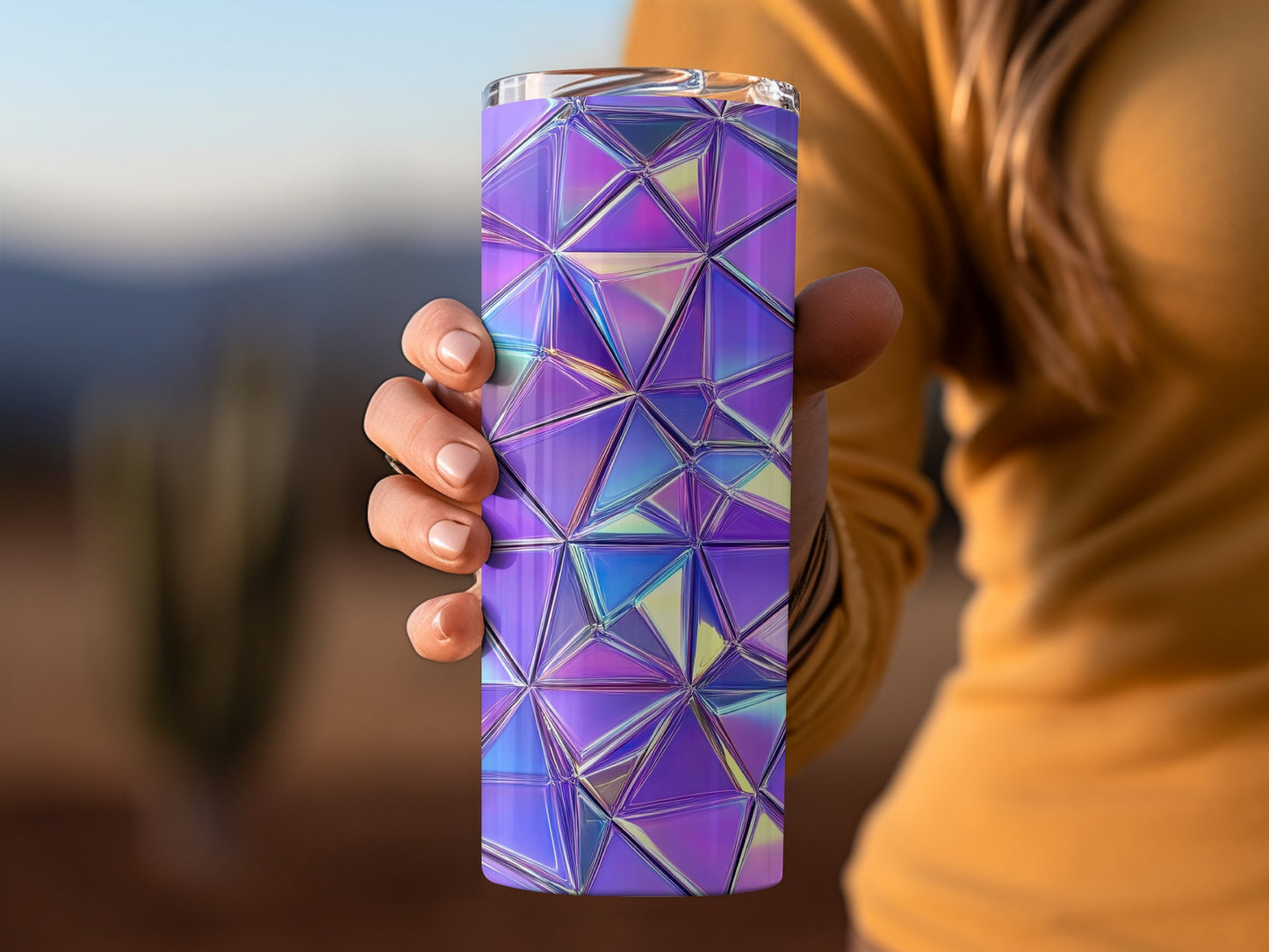Crystal Facets Geometric Purple and Blue Toned Tumblers
