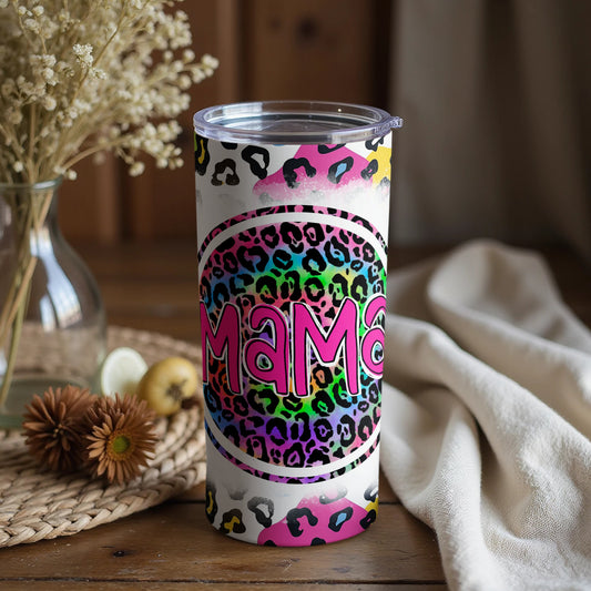 Colorful Leopard Print Mama Tumbler for Moms