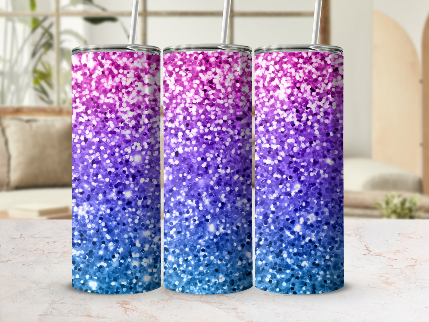 Sparkling Pink to Blue Gradient Tumbler Cups