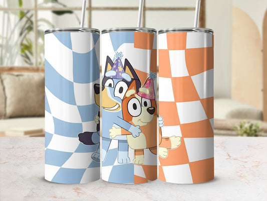 Bluey Themed Tumblers with Checkered Pattern