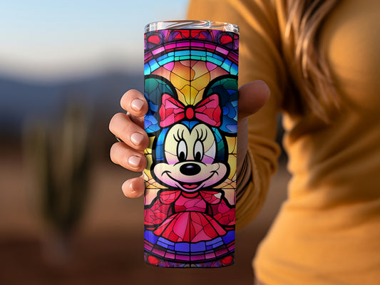 Vibrant Minnie Mouse Stained Glass Art Tumbler